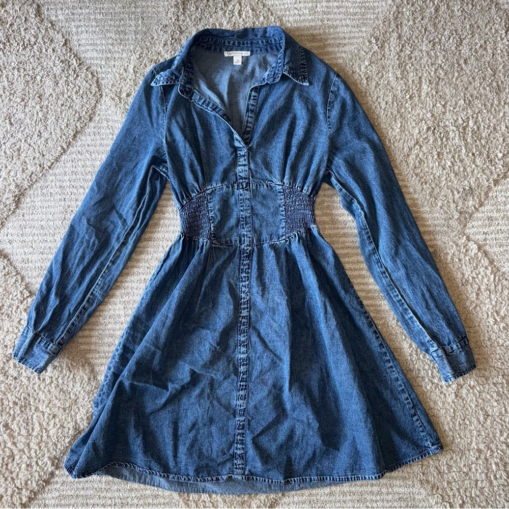 Cato Blue Denim Shirt Dress with Cinched Waist